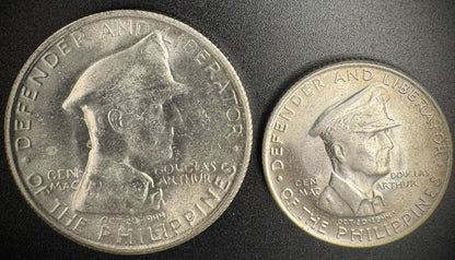 1947-S Phillipines Macarthur Silver BU 1 Peso & 50 Centavos Set of 2 Coins0