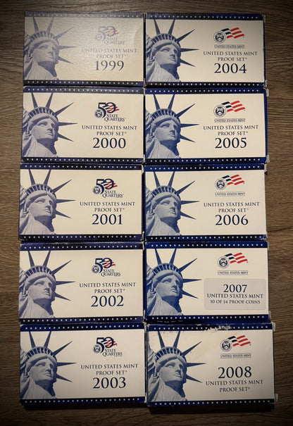1999-2008 S COMPLETE 50 State Proof Quarter Set w US Mint PROOF Set Box & COA2