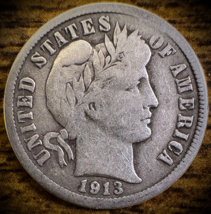 1913 Silver Barber Dime Type Coin0