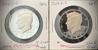 2025-S Kennedy Half Dollar GEM PROOF .999 99.9% Silver & Clad 2 Coin Lot Set0