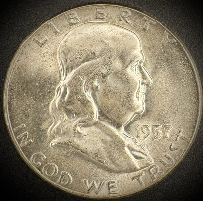 1957 Franklin Half Dollar BU Brilliant Uncirculated Gem 90% Silver Coin0