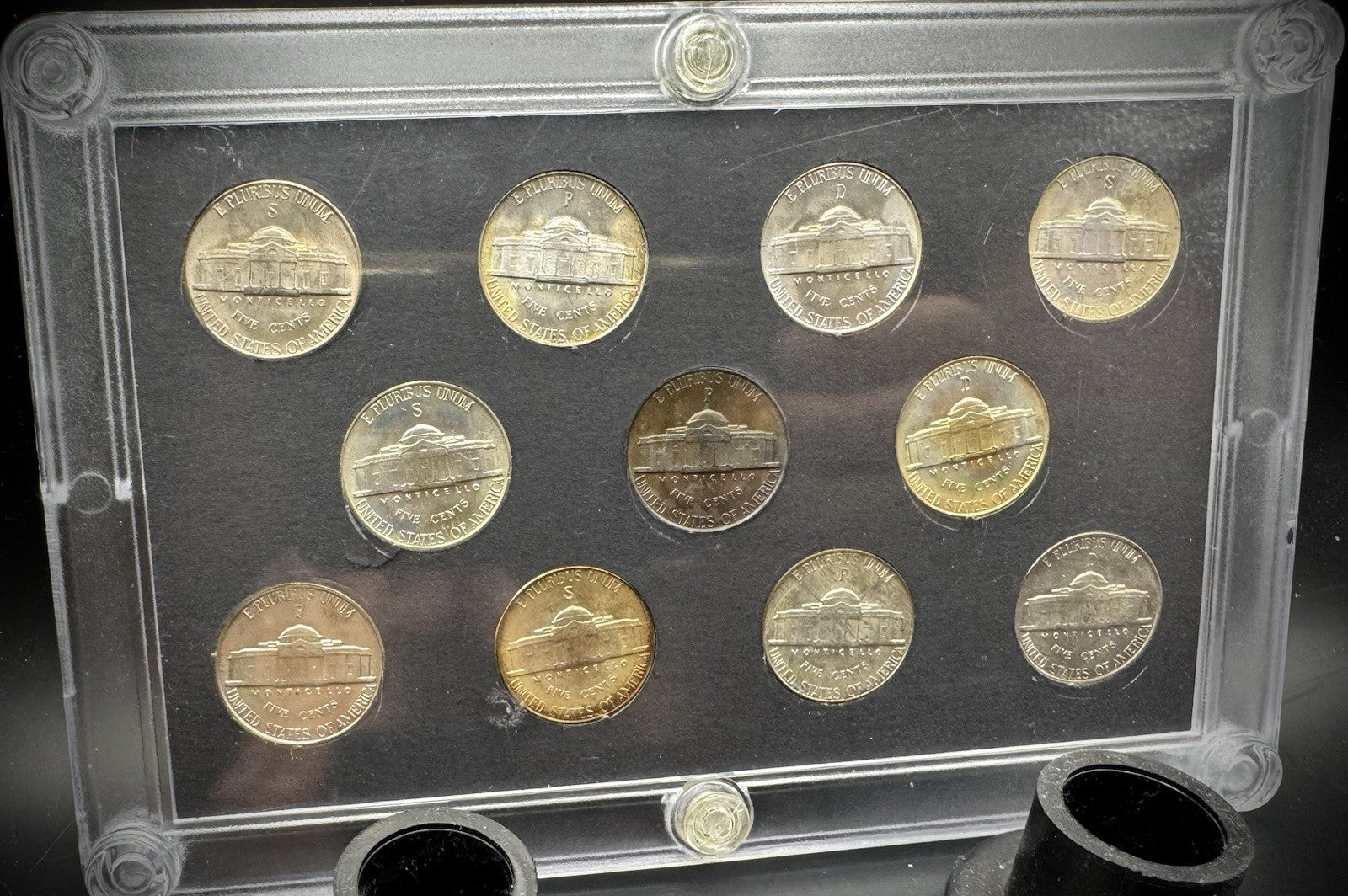 1942-1945 US Wartime Silver Nickel TONED BU Set 11 Coins Capitol Plastic Holder3