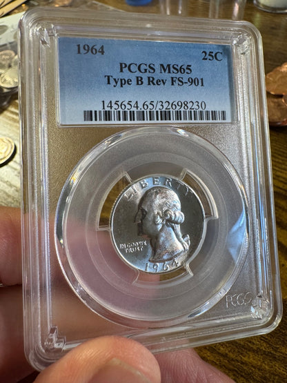 1964 Silver Washington Quarter PCGS MS65 Type B Rev FS-9010