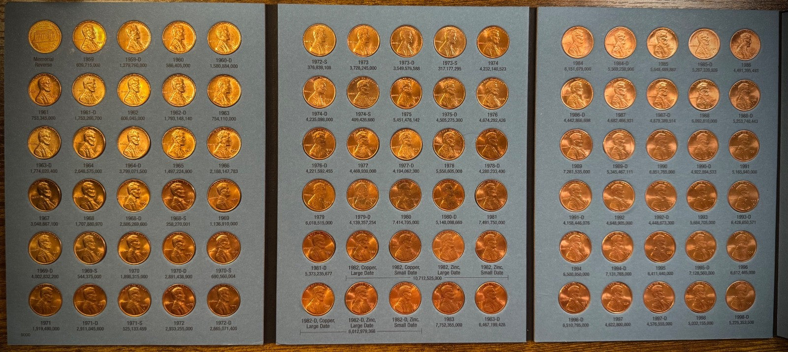 1959-1998 P D BU Lincoln Memorial Cent Set New Whitman 90 Coins 1982 7 Varieties0