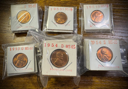 Lincoln Wheat Cent 1945-S 1950-S 1951-D 1953-D 1954-D&S 41 Coin Overstock Lot13