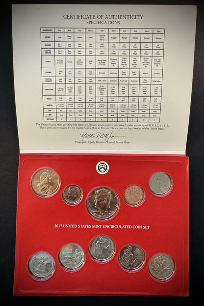 2017 US Mint Uncirculated 20 Coin Set P & D Philadelphia & Denver 10 Coins Each5