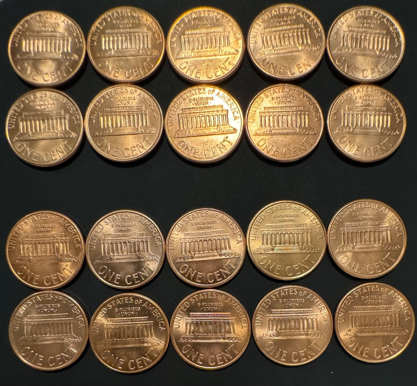 1990-1999 Lincoln Memorial Cent P D Uncirculated BU 20 Coin Lot From Rolls1