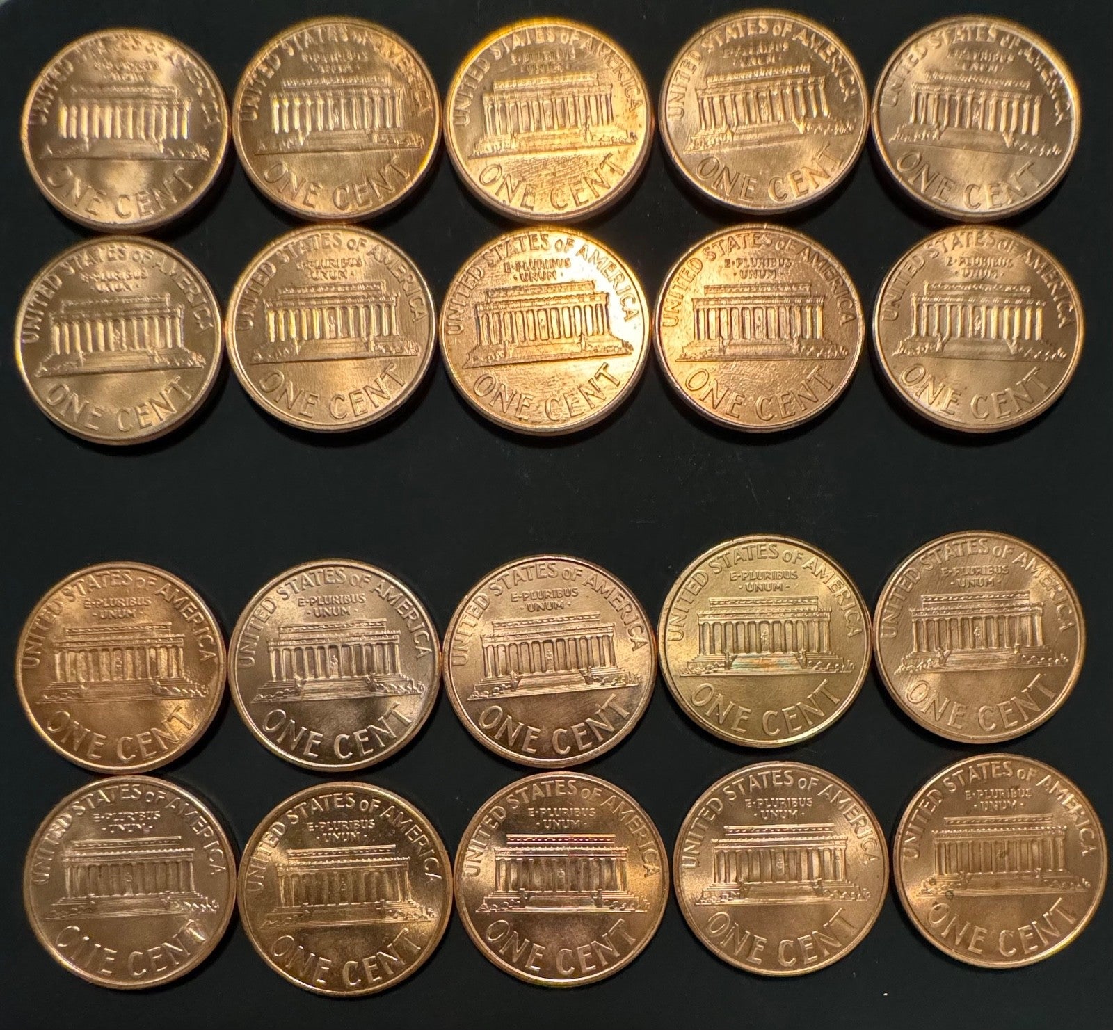1990-1999 Lincoln Memorial Cent P D Uncirculated BU 20 Coin Lot From Rolls1