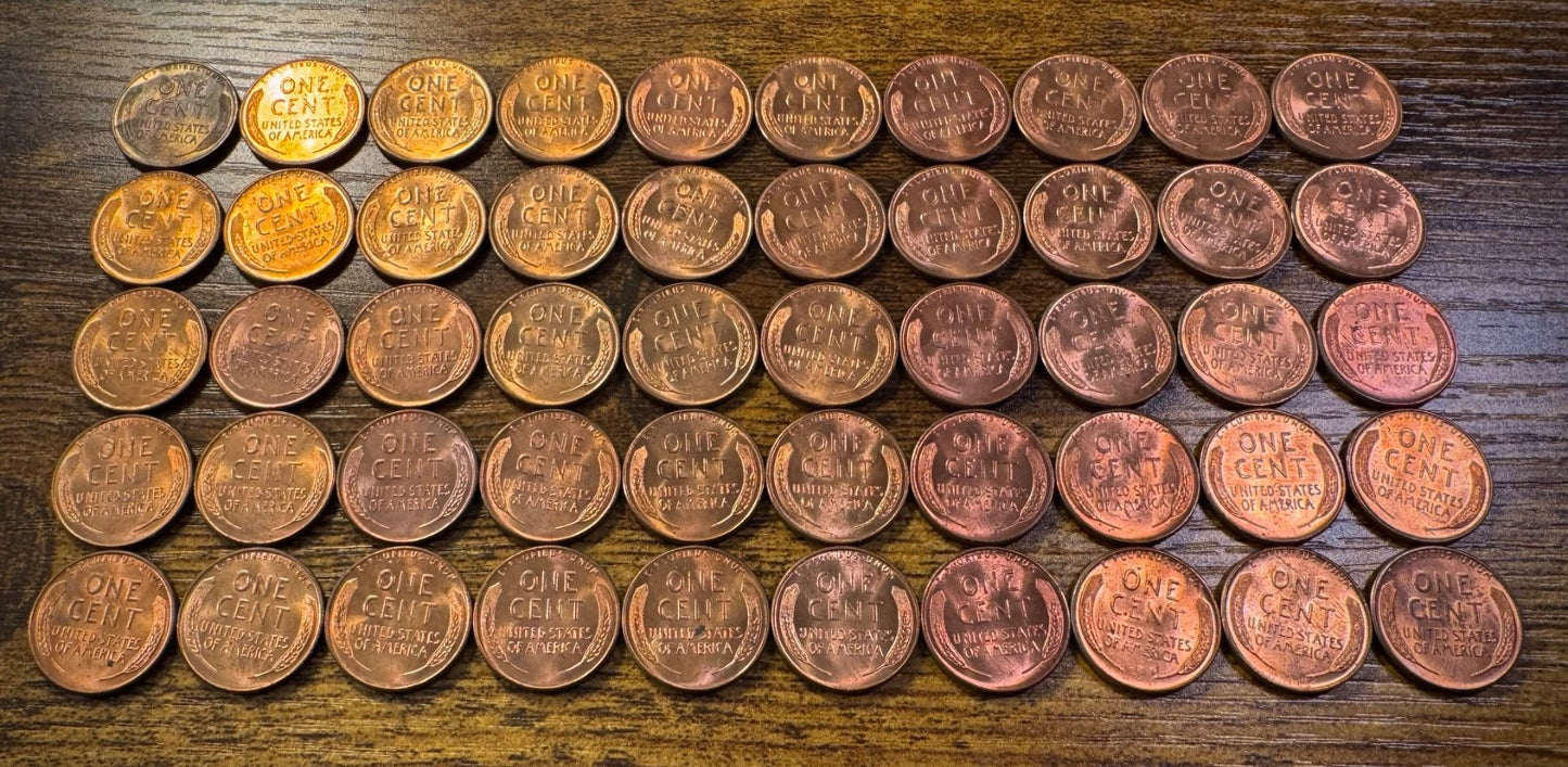 1958 Lincoln Wheat Cent Penny Red One (1) Uncirculated Roll With 50 Coins7