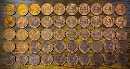 1937 Lincoln Wheat Cent Red-RB Toners Uncirculated Roll Of 50 Coins3
