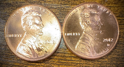 2012 Lincoln Shield Cent P D Uncirculated BU 2 Coin Lot From Original Rolls0