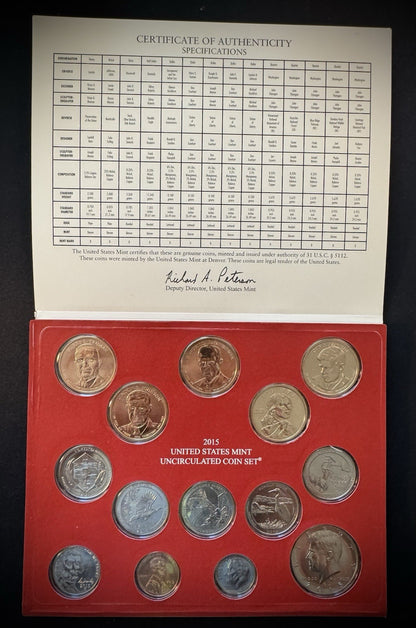 2015 US Mint Uncirculated 28 Coin Set P & D Philadelphia & Denver 14 Coins Each5