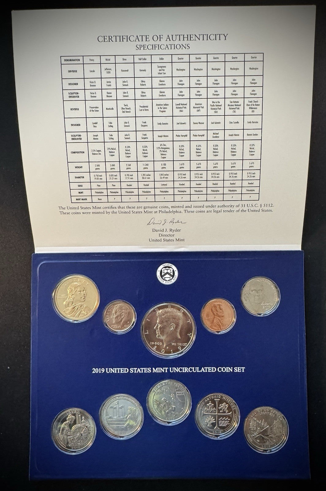 2019 US Mint Uncirculated 20 Coin Set P & D Philadelphia & Denver 10 Coins Each2