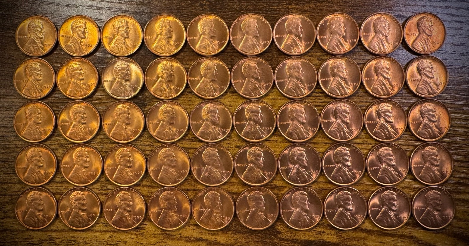1939 Lincoln Wheat Cent GEM RED LUSTROUS Uncirculated Roll Of 50 Coins0