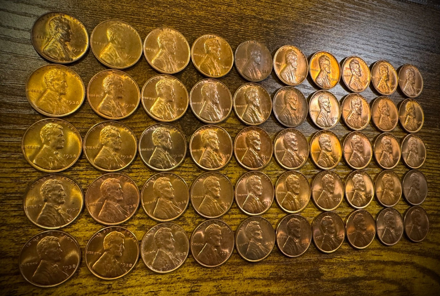 1938 Lincoln Wheat Cent Mostly Red Uncirculated Roll Of 50 Coins2