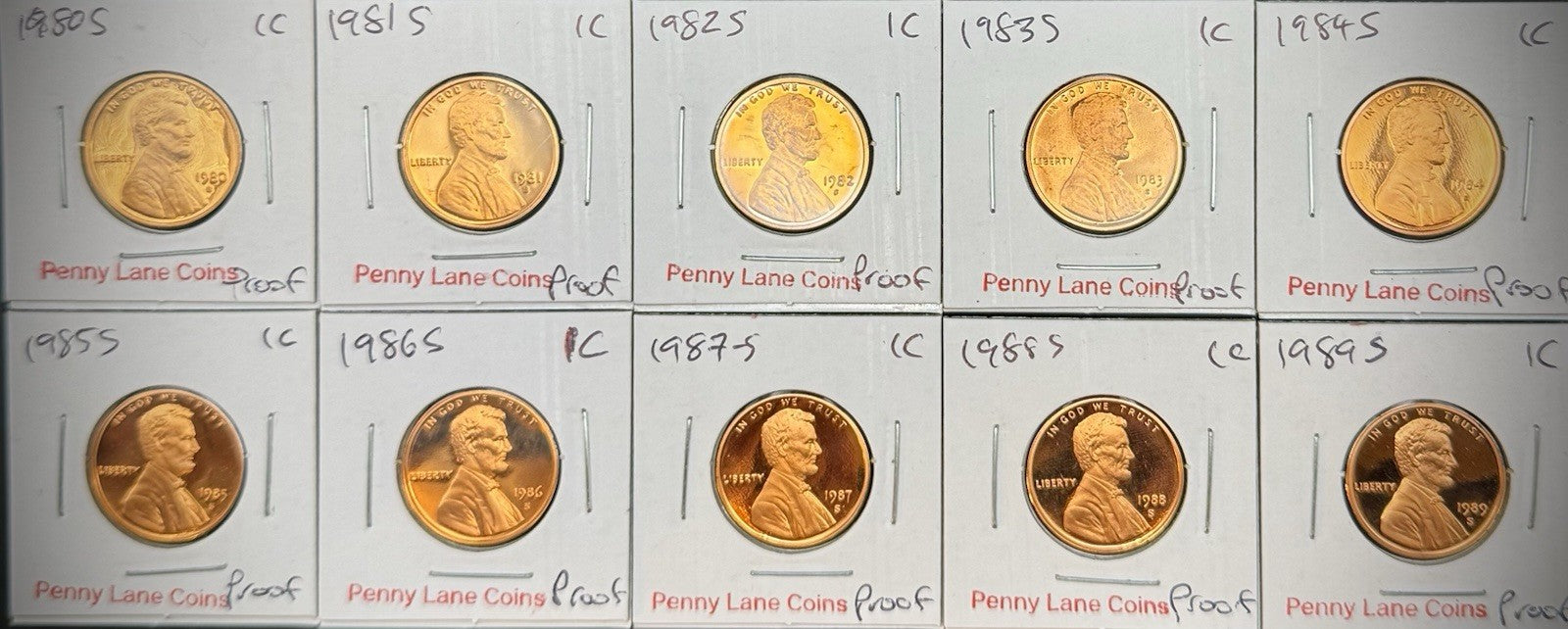 1980-1989 Lincoln Memorial Gem PROOF Cent 10 Coin Set0