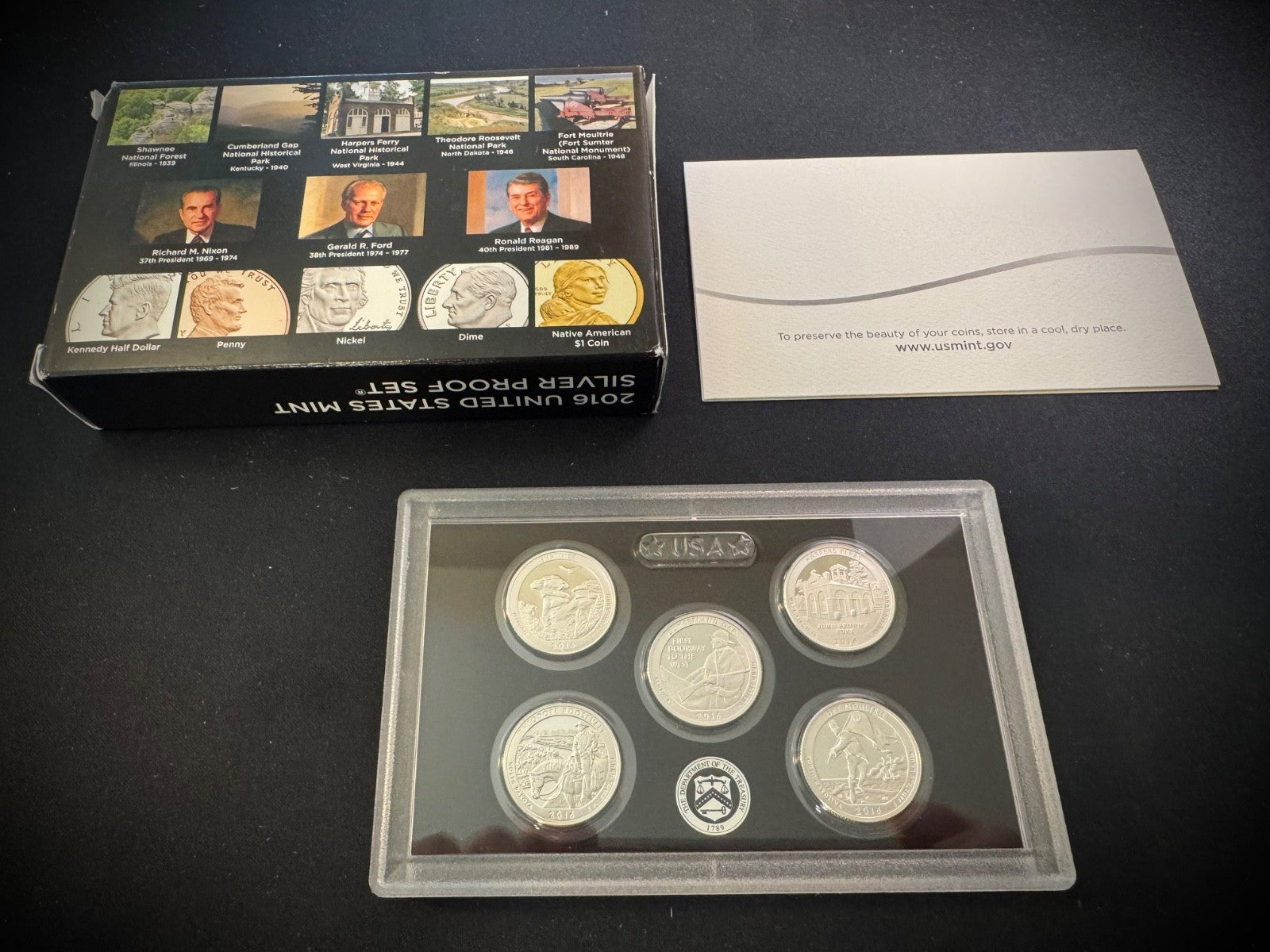 2016-S 90% .900 SILVER America the Beautiful Quarter Set w 2016 US MINT Box COA1