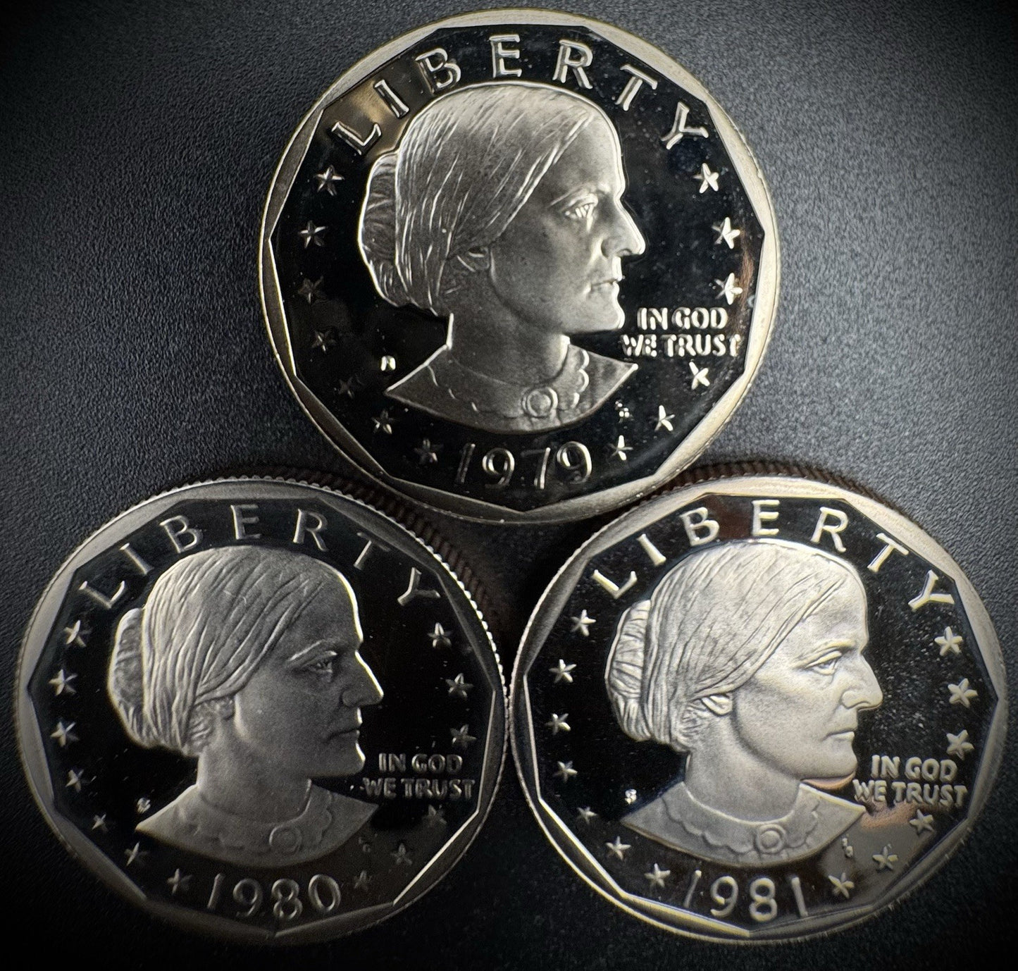 1979 1980 1981 S Susan B Anthony Gem PROOF Dollar Coin Set Of 3 Coins0