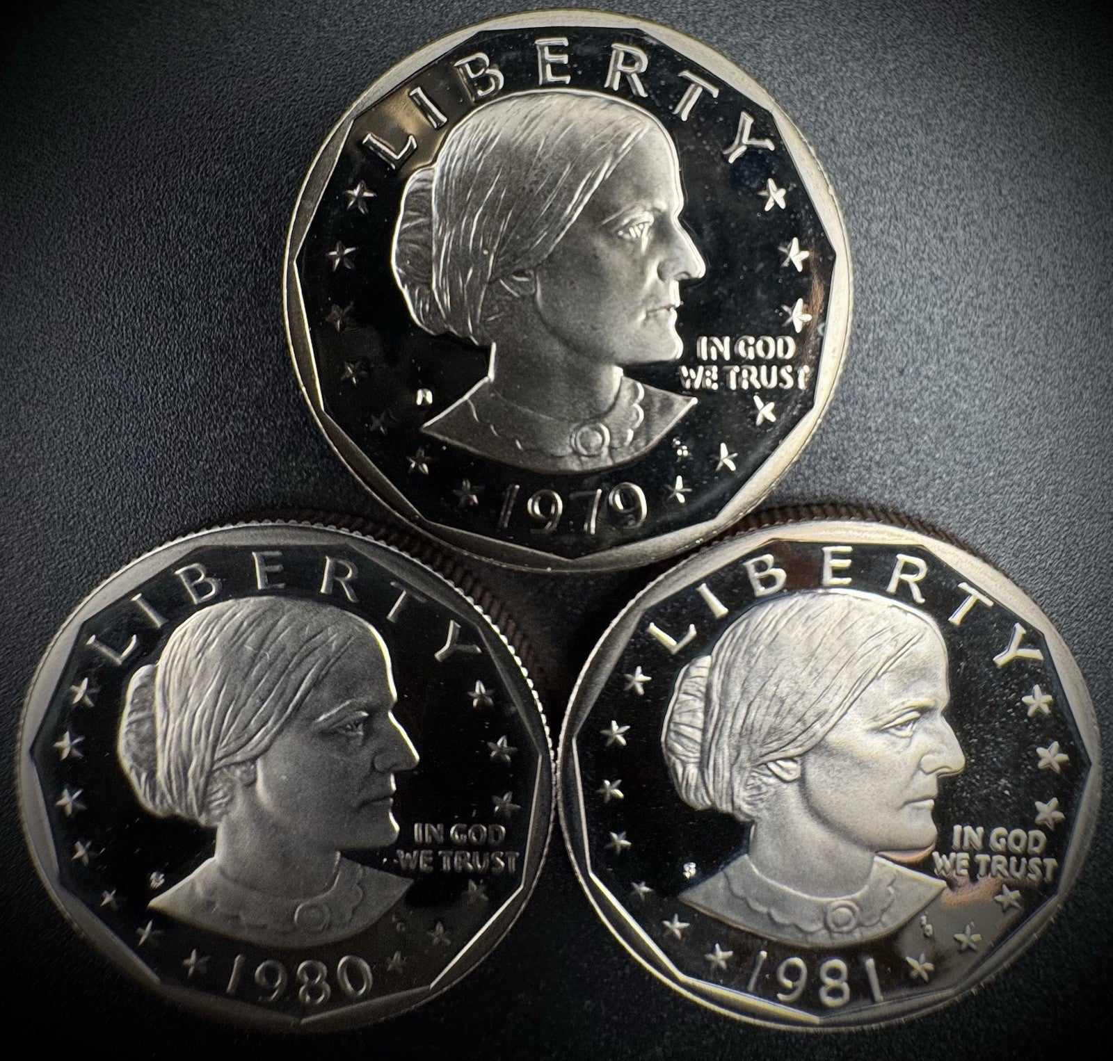 1979 1980 1981 S Susan B Anthony Gem PROOF Dollar Coin Set Of 3 Coins0