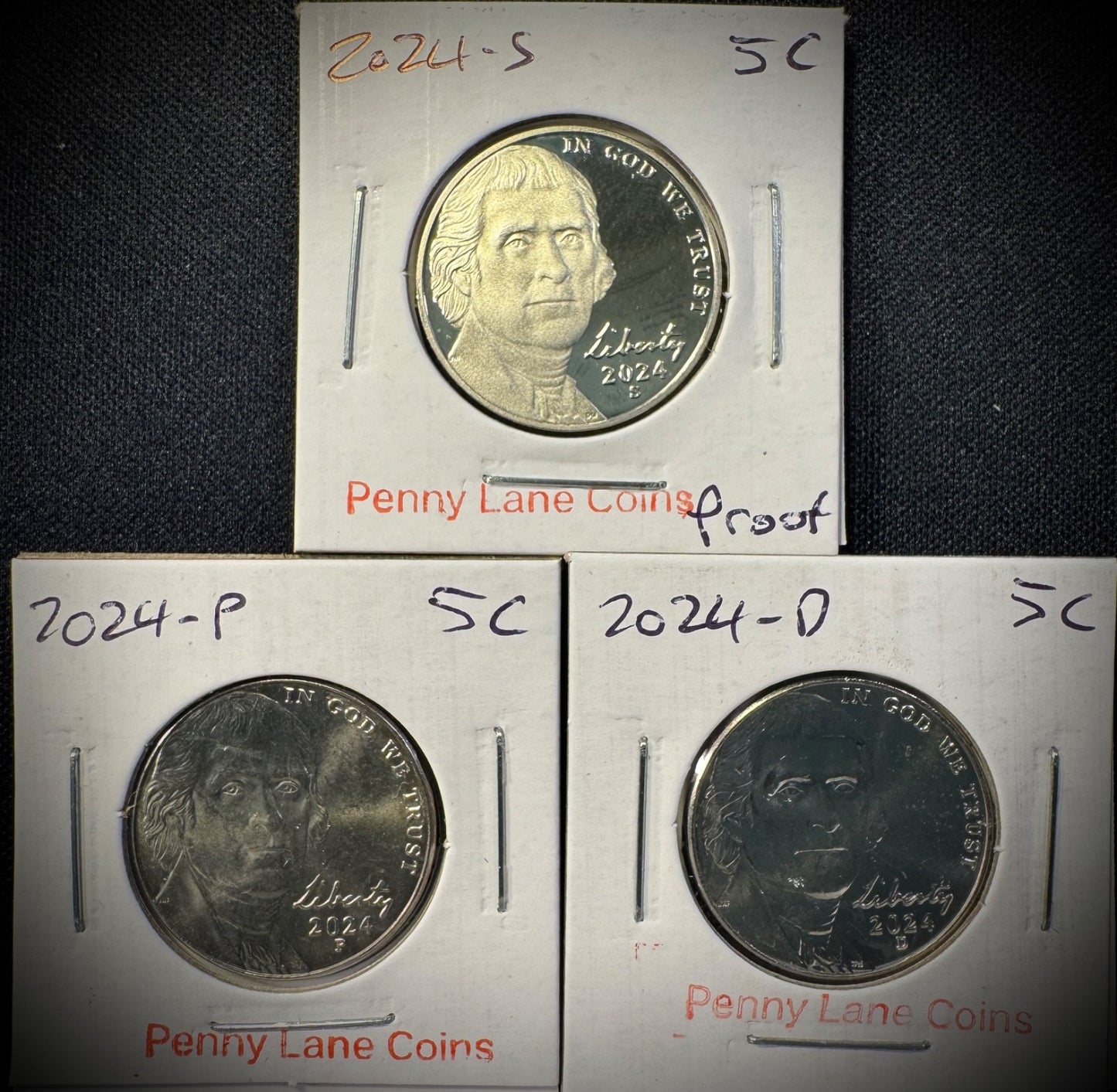2024 Jefferson Nickel 5C P D S Uncirculated PROOF BU 3 Coin Lot0