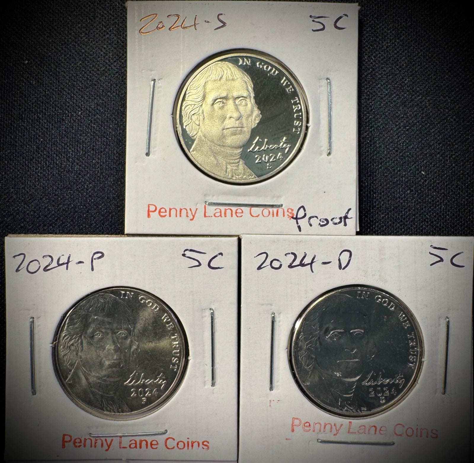 2024 Jefferson Nickel 5C P D S Uncirculated PROOF BU 3 Coin Lot0