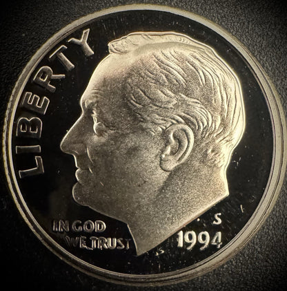 1994-S GEM PROOF Roosevelt Dime 10C Clad DEEP CAMEO Coin From US Mint Proof Set0