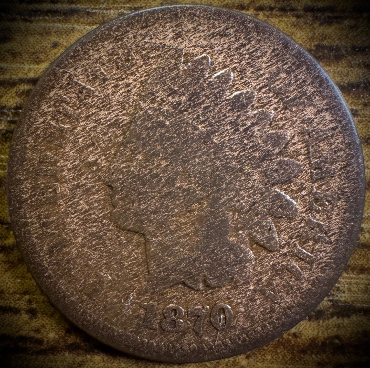 1870 Indian Head Cent Penny SEMI-KEY Date Coin0