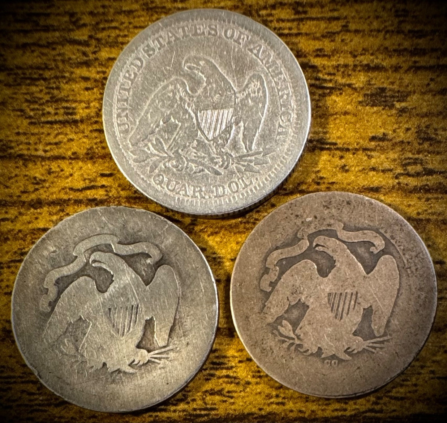 1856 1876 1876-CC Seated Liberty Quarter Lot Of 3 Coins1