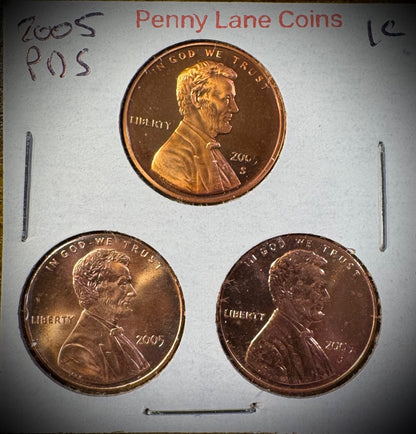 2005 P D S Lincoln Memorial Cent UNCIRCULATED + PROOF 3 Coin Lot0