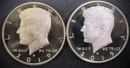 2019-S Kennedy Half Dollar GEM PROOF .999 Silver & Clad 2 Coin Lot Set2