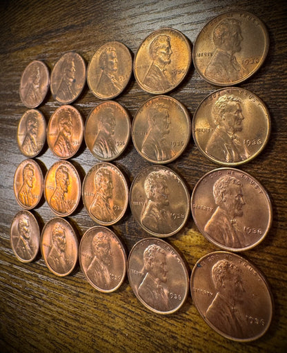 1936 Lincoln Wheat Cent Brilliant Uncirculated And Uncirculated Lot Of 20 Coins2