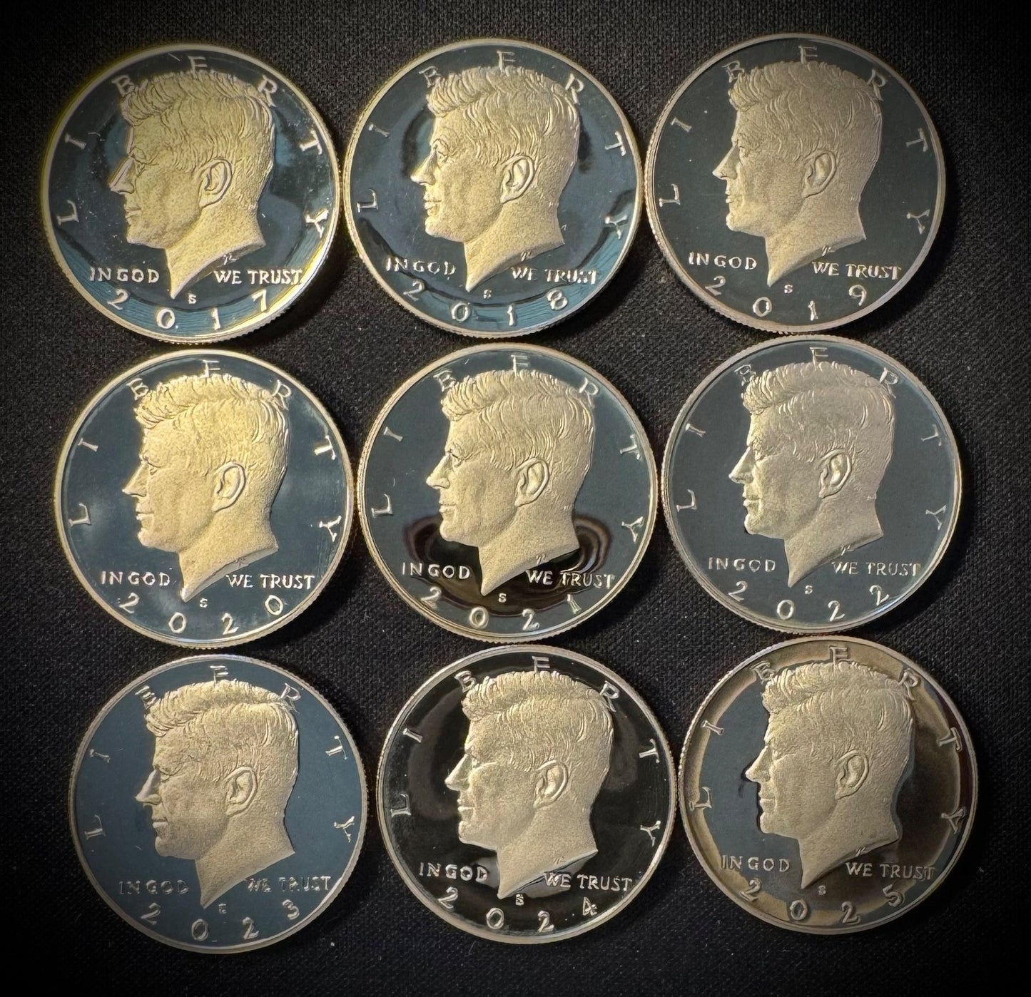 2017-2025 S Kennedy Half Dollar PROOF SET 9 Coins GEM DEEP CAMEO Fresh From Mint2