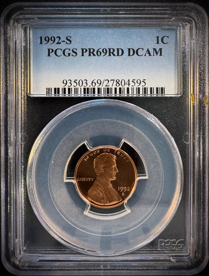 1992-S Lincoln Memorial Cent Penny PCGS PR69RD DCAM PROOF Coin DEEP CAMEO0