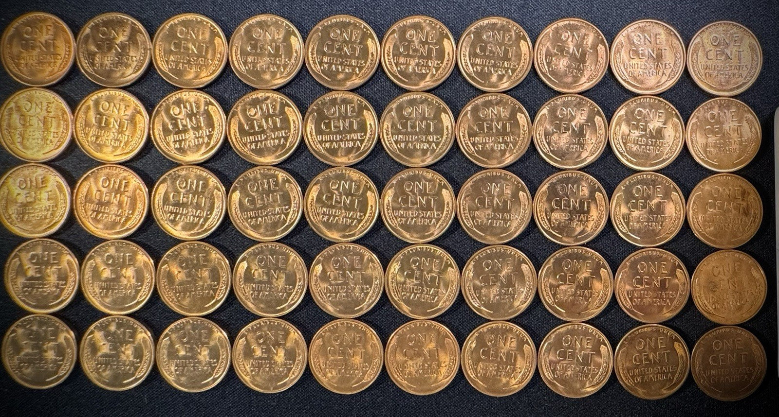 1955-S Lincoln Wheat Cent Penny RED LUSTROUS Uncirculated Roll Of 50 Coins1