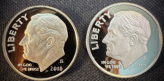 2016-S 90% SILVER And Clad GEM PROOF Roosevelt Dime 10C .900 Fine Lot Of 2 Coins0