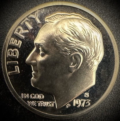 1973-S PROOF Roosevelt Dime 10C Clad DEEP CAMEO Coin From US Mint Proof Set0