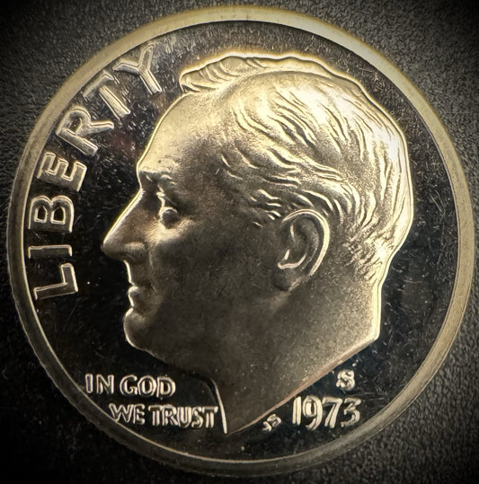 1973-S PROOF Roosevelt Dime 10C Clad DEEP CAMEO Coin From US Mint Proof Set0