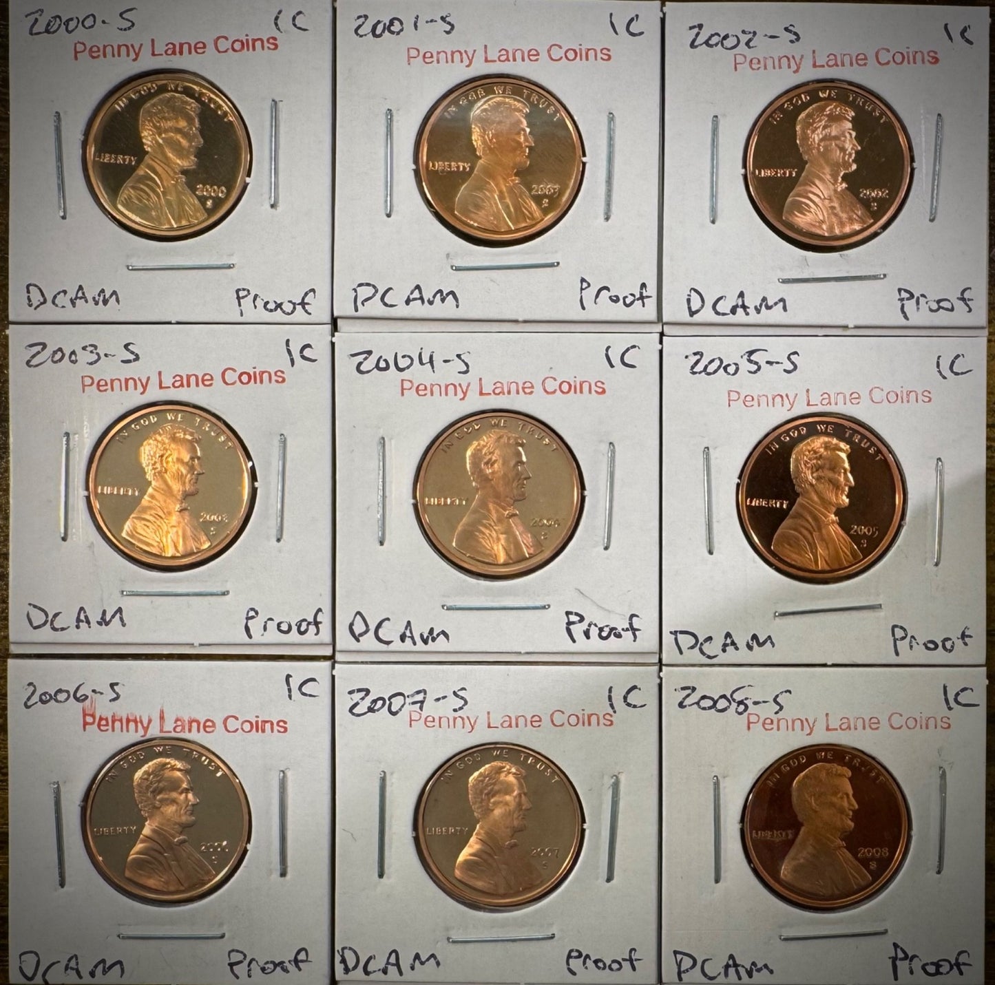 2000-2008 S Lincoln Memorial Cent GEM PROOF DEEP ULTRA CAMEO 9 Coin Lot Set0