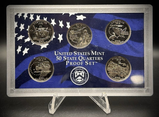 2002-S State Quarter GEM PROOF Clad 5 Coin Set w 2002 US Mint Box and COA0