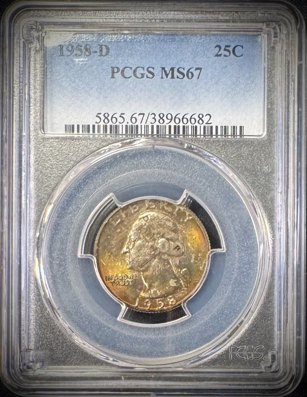 1958 D Silver Washington Quarter PCGS MS66 SEE VIDEO MULTICOLOR CARTWHEEL TONING0