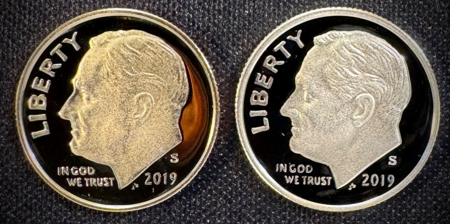 2019-S 99.9% SILVER And Clad PROOF Roosevelt Dime 10C .999 Fine Lot Of 2 Coins0