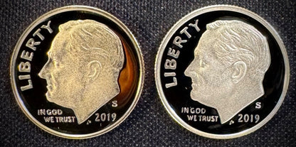 2019-S 99.9% SILVER And Clad PROOF Roosevelt Dime 10C .999 Fine Lot Of 2 Coins0