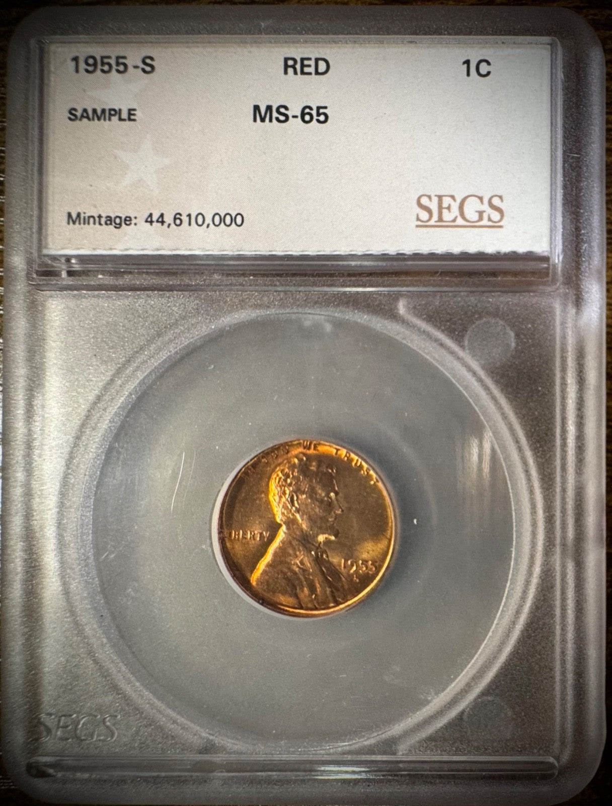 1955-S Lincoln Wheat Cent Penny SEGS RED SAMPLE slab0