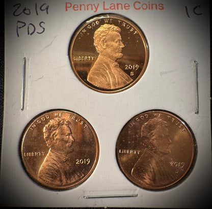 2019 P D S W Lincoln Penny Cent Uncirculated PROOFS Reverse PROOF 6 Coin Set COA7