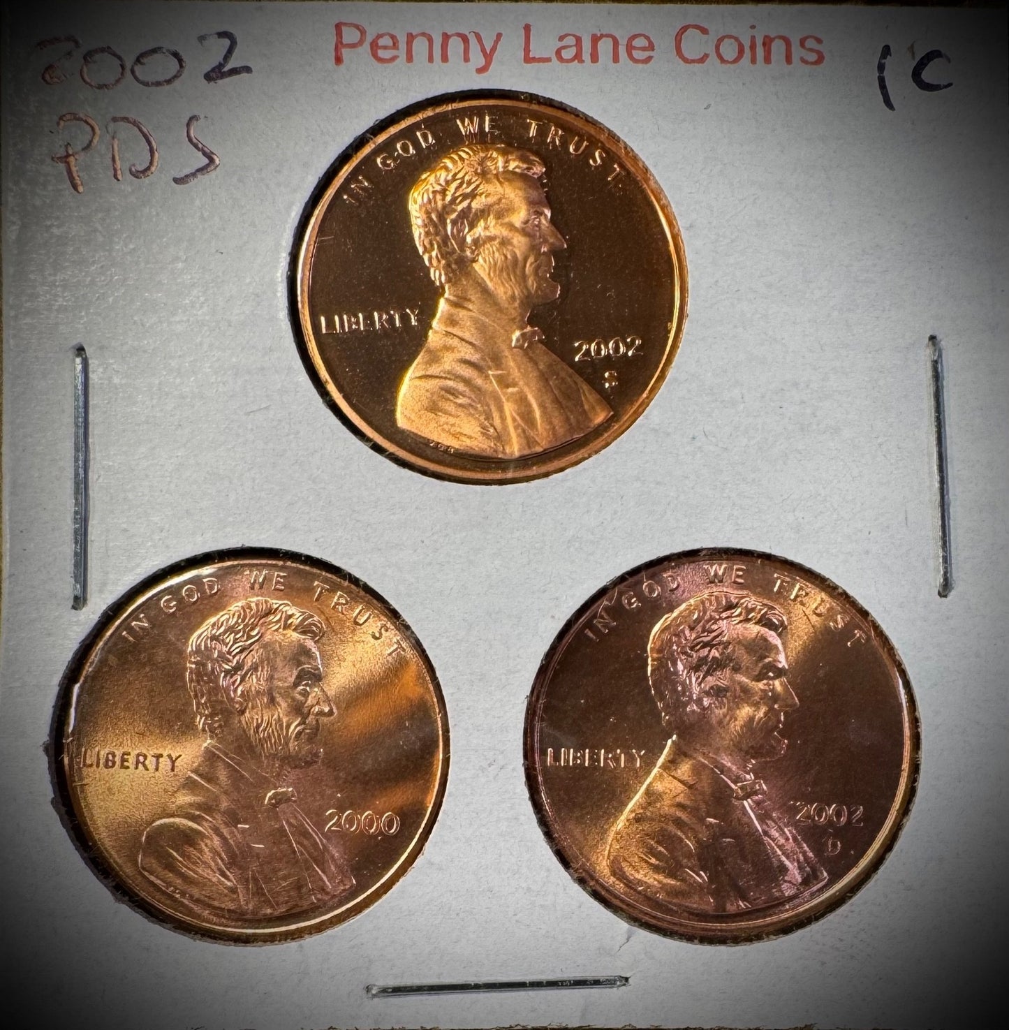 2002 P D S Lincoln Memorial Cent UNCIRCULATED + PROOF 3 Coin Lot0
