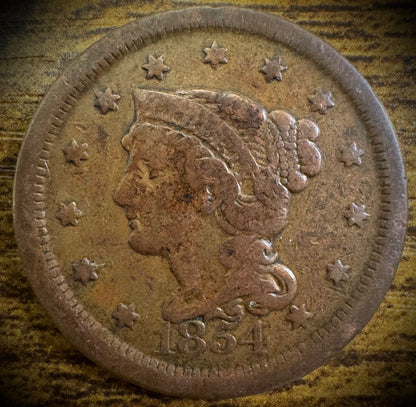 1854 Large Cent Coronet Head Braided Hair Style #20