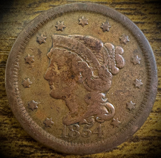 1854 Large Cent Coronet Head Braided Hair Style #20