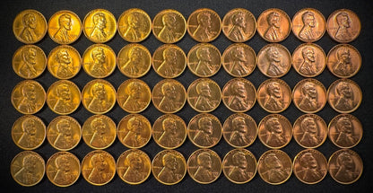 1955-S Lincoln Wheat Cent Penny RED LUSTROUS Uncirculated Roll Of 50 Coins0