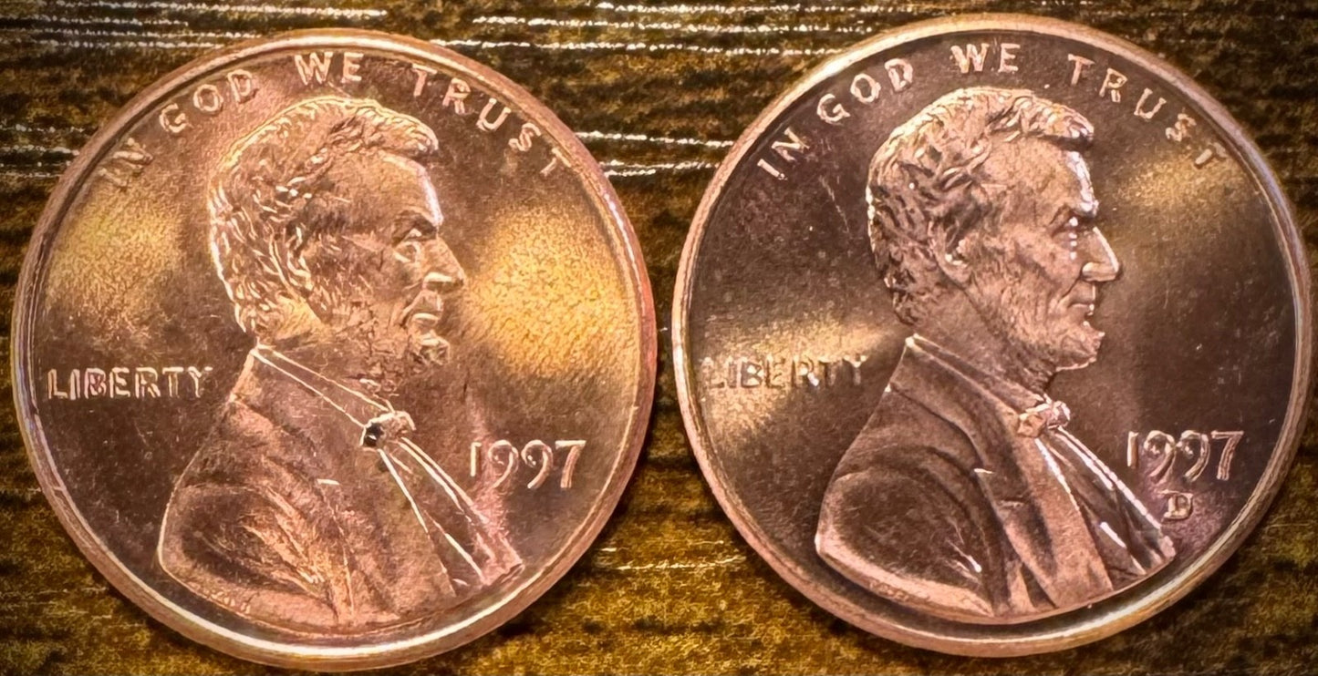 1997 P & D Lincoln Memorial Cent BU 2 Coin Set From Original Rolls0
