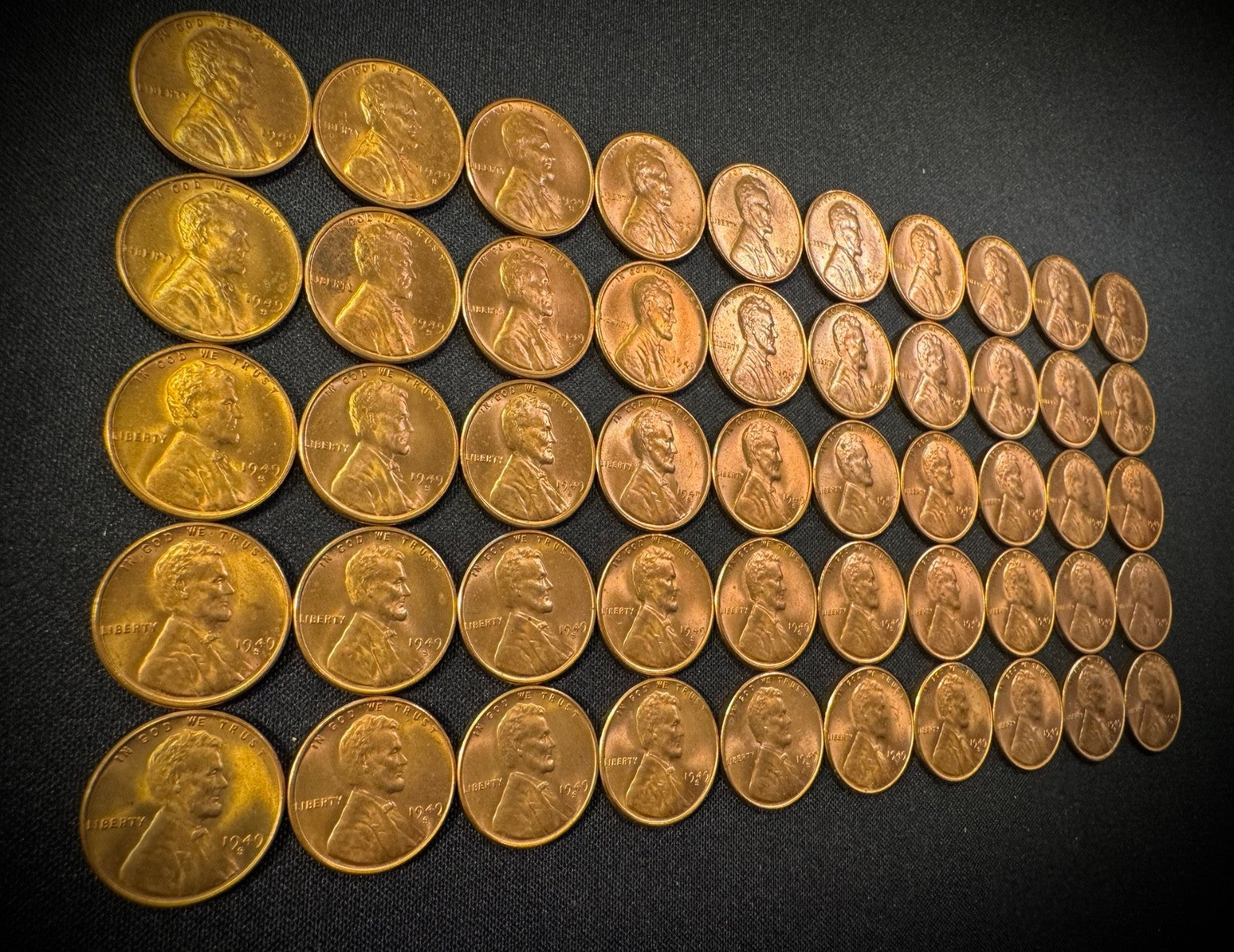 1949-S Lincoln Wheat Cent Penny Red Uncirculated Roll Of 50 Coins3
